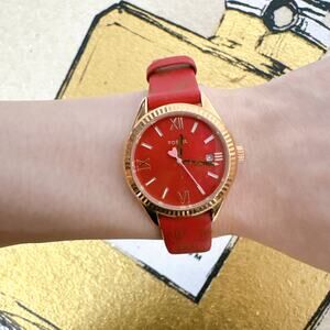 Fossil BQ3770 Rye Red Dial Leather Band Women's Watch